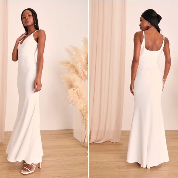 LULU's Bridal Modern Sexy Chic Minimalist Mermaid Trumpet Maxi Dress NWOT - Picture 4 of 5